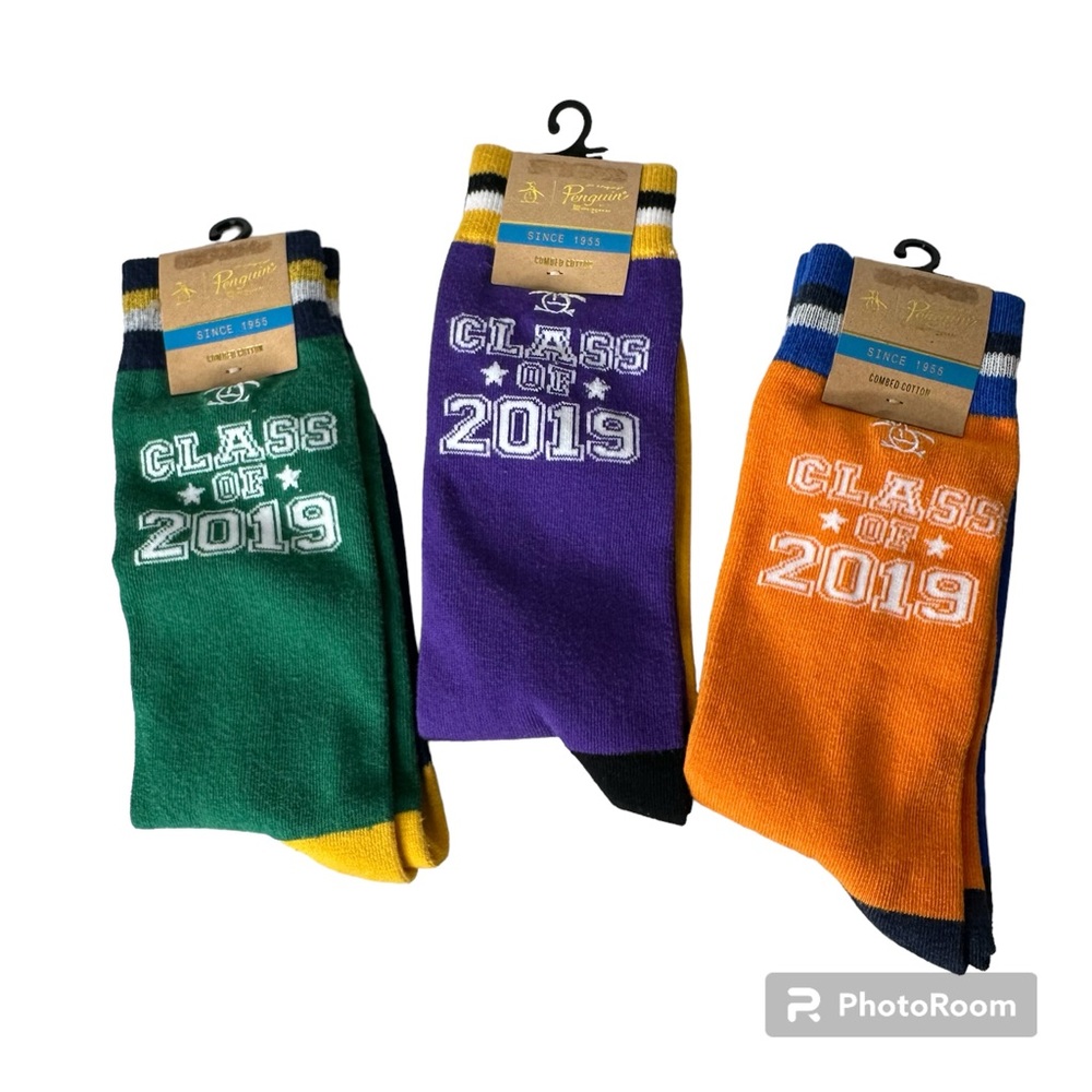 Original Penguin Class of 2019 3 Pair Crew Set Socks Graduation Multi-Colored